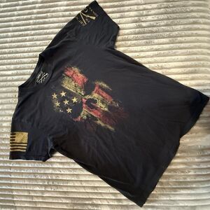 Grunt Style Mens L T Shirt American Flag Skull Military Civil Service Black USA